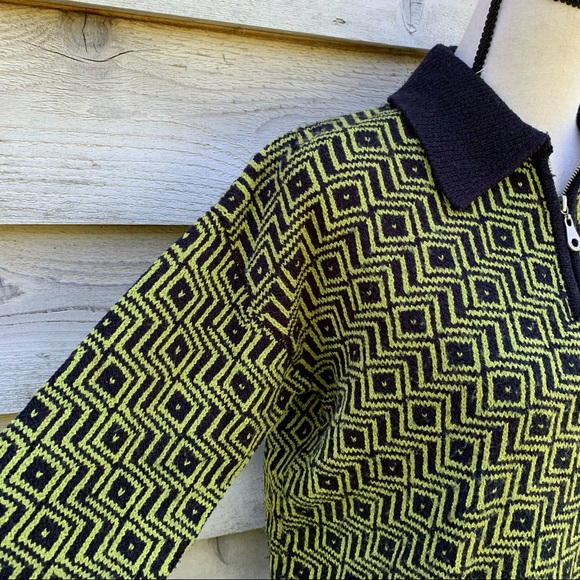 Vintage Express Tricot Jacquard Print Long Sleeve Collared Quarter Zip Sweater - Picture 11 of 16